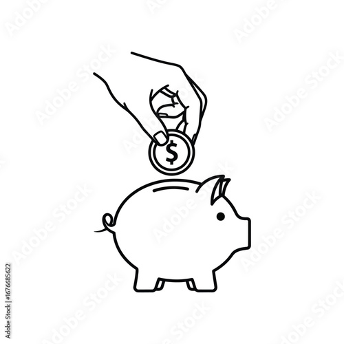 Financial Sanctuary: A hand meticulously places a coin into the slot of a piggy bank, symbolizing the thoughtful act of saving and securing one's financial future.