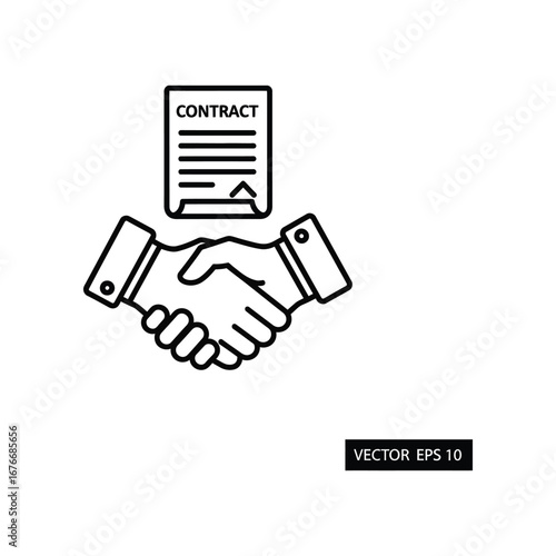 Contract Handshake Icon: Illustrating a business agreement with a handshake and contract document, symbolizing deals, agreement, and partnership.