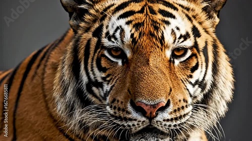 A stunning portrait of a wild Bengal tiger, its striped face and fur captured in a close-up, tiger, animal, wildlife, bengal, cat, nature, portrait, wild, striped, feline, face, fur, big cat, carnivor