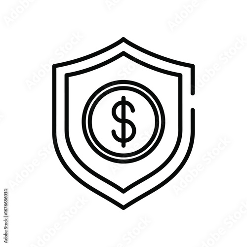 Financial Shield: Illustrative outline showcases a monetary symbol encompassed within a shield, symbolizing financial protection and security against the backdrop of a digitally rendered composition.