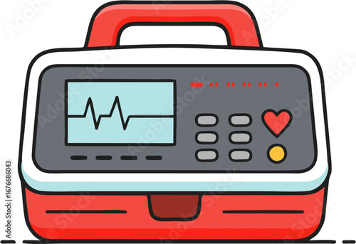 Defibrillator Machine Emergency Cardiac Icon Clean Flat Vector Illustration