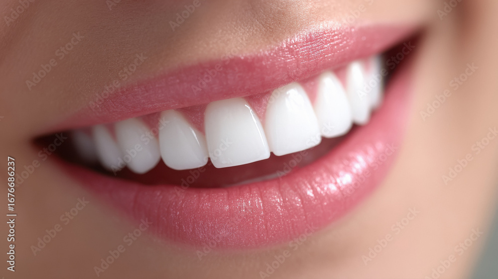 Fototapeta premium close up of female white smile with healthy teeth