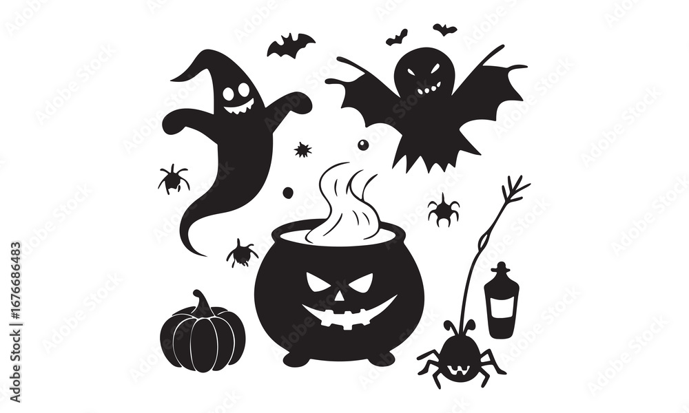 Fototapeta premium Halloween Clipart Bundle - Spooky Ghosts, Pumpkins, Witches and Scary Icons