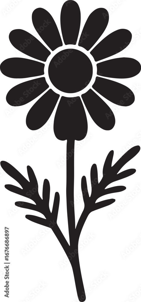 Fototapeta premium Chamomile flower silhouette vector icon, ideal for herbal, botanical, natural, wellness, and eco design.