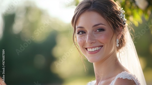 Beautiful bride smiling at her wedding ceremony