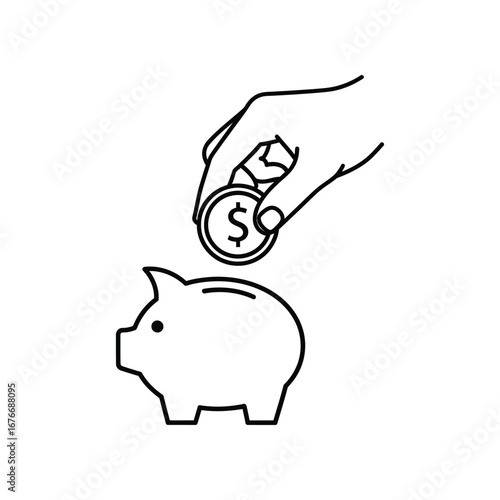 Investing in Savings: A hand delicately deposits a coin into a charming piggy bank, symbolizing the start of a financial journey and the value of saving money.