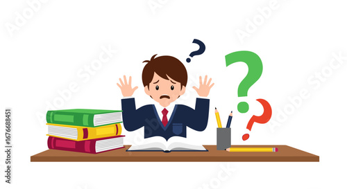 Student overwhelmed by academic pressure struggling with difficult assignments and complex study materials feeling stressed and confused about learning