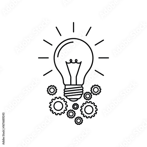 Illumination Innovation: A simple yet potent illustration of a glowing lightbulb, encircled by interconnected gears, symbolizing the power of ideas and innovation.