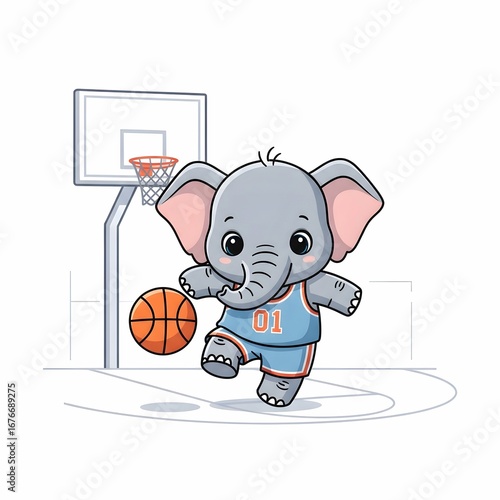 Cute Baby Elephant Playing Basketball