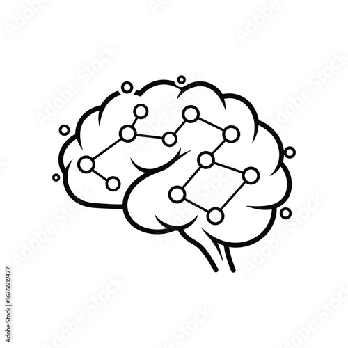 Brain Concept: An intricate depiction of a human brain, interwoven with a network of connecting nodes, representing the complexities of intelligence and thought. 