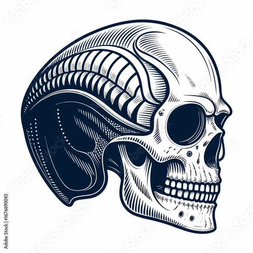 Vibrant Create Bold Stroke Alien Skull Merged With Human Creative Visual