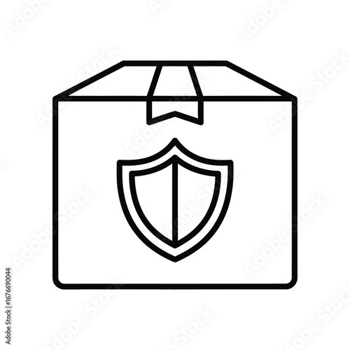 Secure Delivery Box: A symbolic illustration of a cardboard box emblazoned with a protective shield, embodying secure and reliable delivery services.