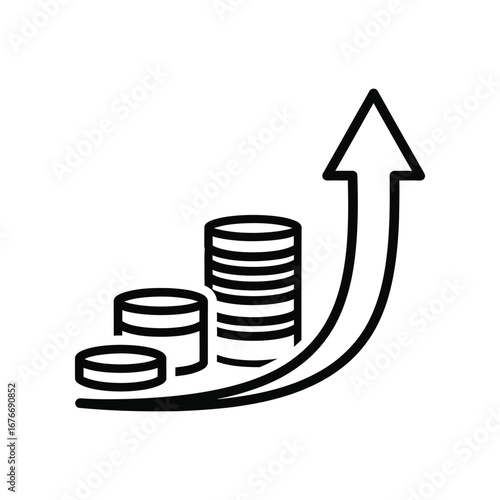 Financial Growth: Illustrating the upward trajectory of finance with stacks of coins and an ascending arrow. This image embodies financial success and economic progress.