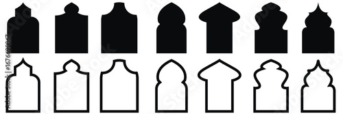 Islamic arch window silhouette . Shape Islamic door and arabic window icon. Set of decorative Islamic style arch and window silhouettes perfect for architecture, patterns, and cultural designs.

