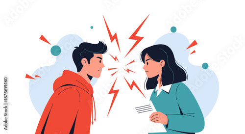 Frustrated couple arguing intensely over documents, representing conflict and relationship struggles beautifully