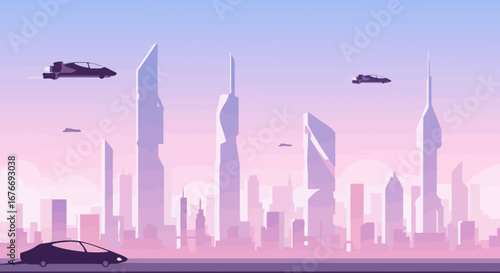 A Pastel-Colored City of the Future with Drones