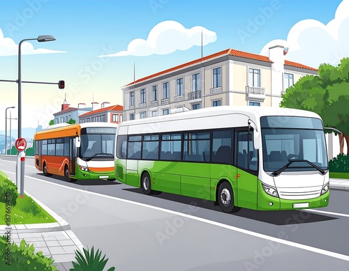 City buses on a street