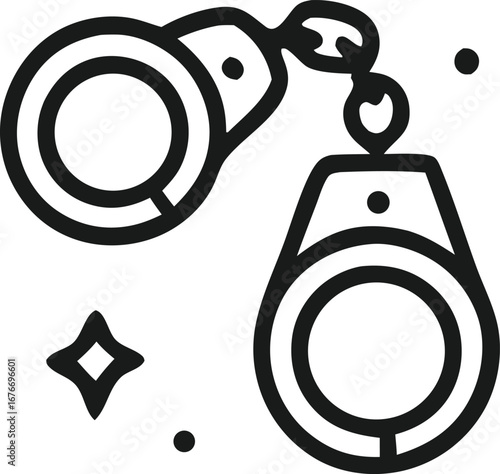 Line drawing icon of metallic handcuffs symbolizing crime justice or restriction, suitable for legal concepts or crimerelated design projects.