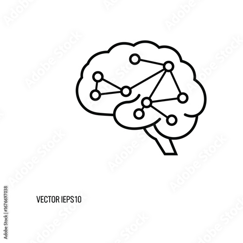 Brain Network: A simplified, vector graphic of the human brain, highlighting interconnected nodes and pathways. A visual representation of neural networks, cognitive function.