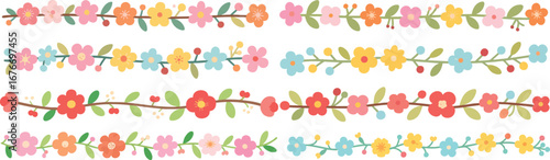 Spring floral borders bring cheerful vibes to your designs with pastel blossoms and charming leaf details