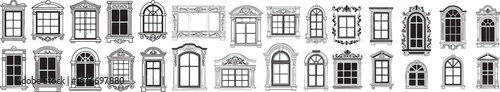 Elegant architectural window collection with vintage charm for design projects, adding a classic aesthetic