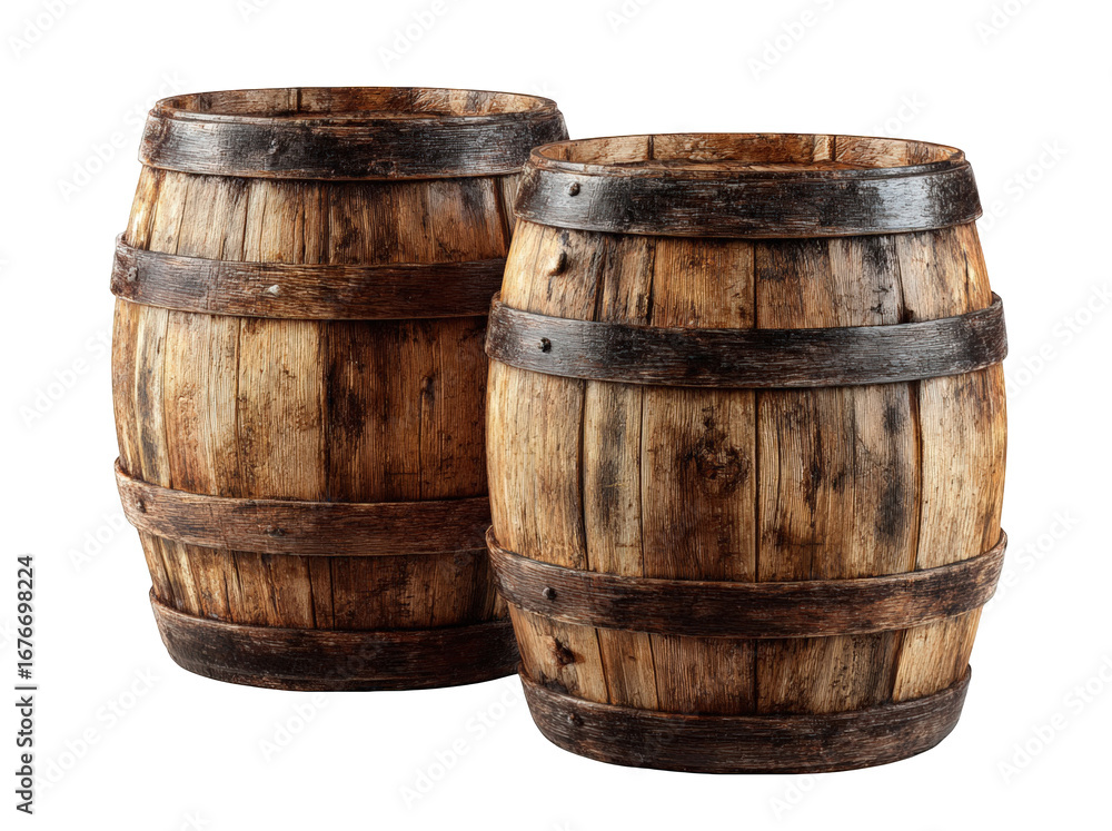 Fototapeta premium Two aged wooden barrels (3)