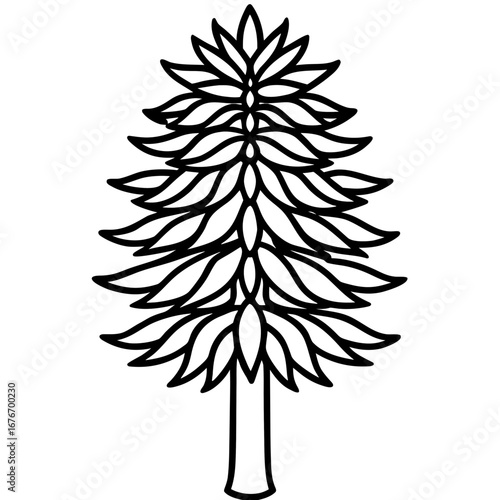 Monkey‑puzzle Tree line art vector