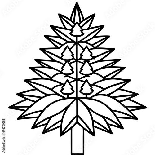 Monkey‑puzzle Tree line art vector