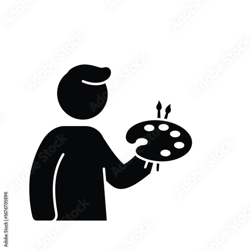 Silhouette of an artist holding a palette with paintbrushes, representing creativity and artistic expression.