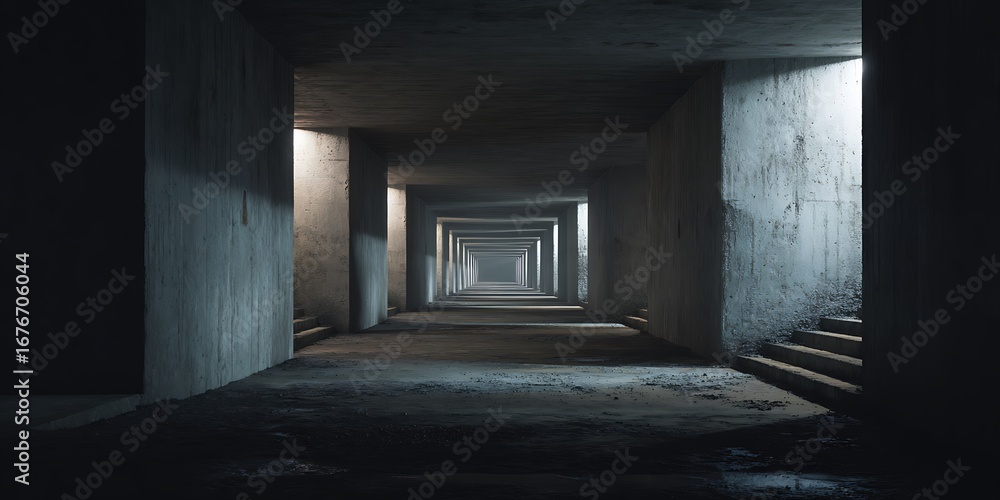 Obraz premium Abandoned tunnel corridor melancholic dark background. Generative AI technology.