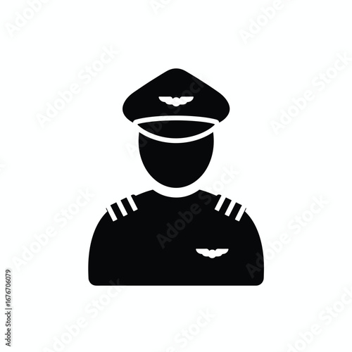 Icon of a pilot wearing a uniform with stripes on his shoulders and a cap.