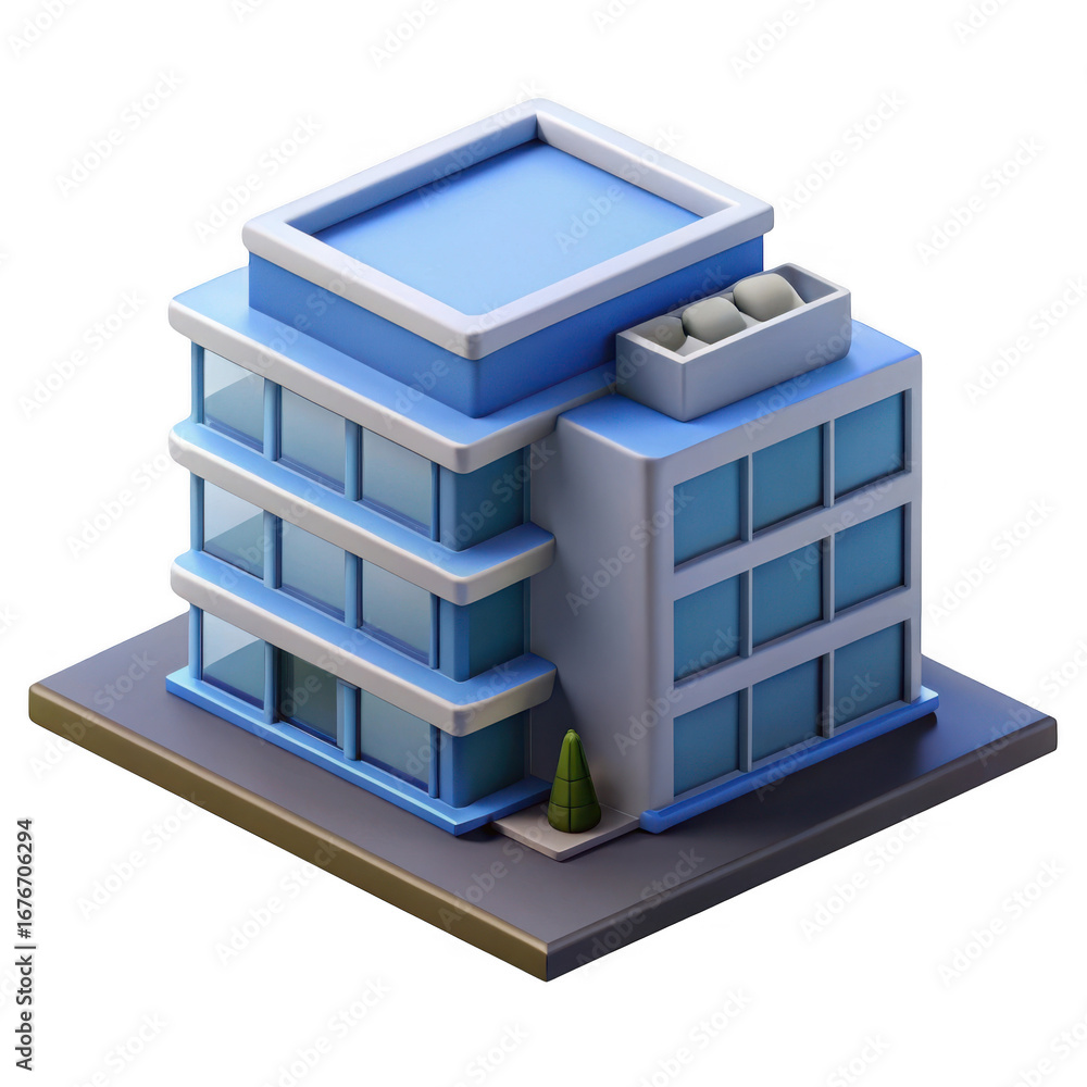 Fototapeta premium 3d modern office building with blue glass facade isolated on transparent background