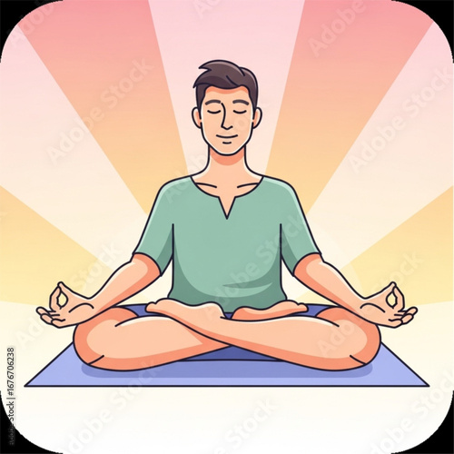 Calm Yoga Man Meditation Pose Icon: Minimalist Vector Silhouette for Wellness, Mindfulness, and Fitness App Design