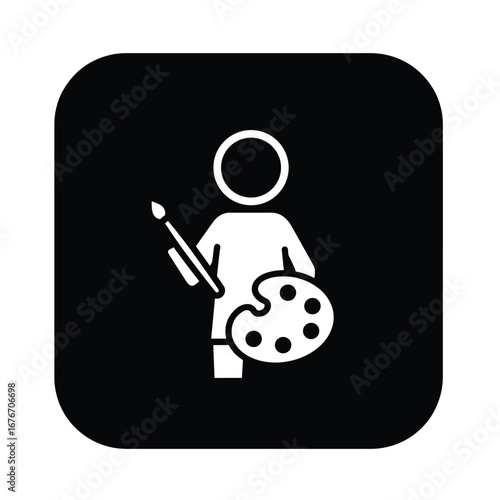 Icon of a person holding a paintbrush and palette, representing an artist.