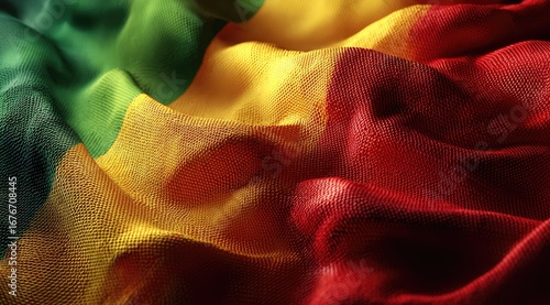 Close-up view of a vibrant, textured flag