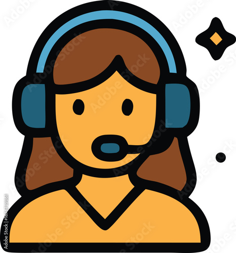 Store icon with headset for customer service online. Suitable for websites, social media, advertisements needing customer service representation.