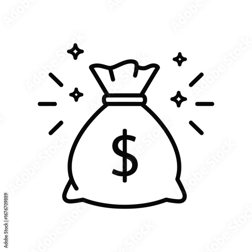 Bag of Fortune: An outline image of a money bag, the universally recognized symbol of wealth and prosperity, is brimming with the promise of financial success and abundance.