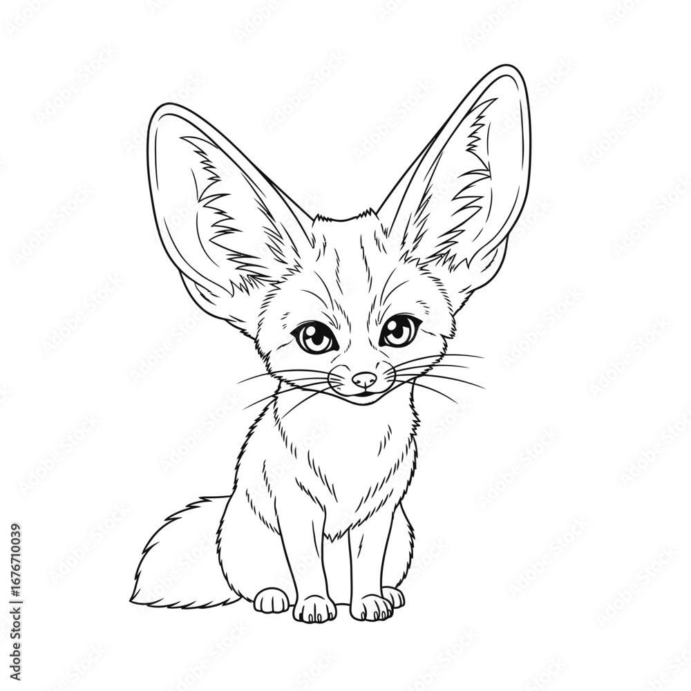 Obraz premium Playful Anime Style African Fennec Fox Coloring Page Outline Fun Educational Activity