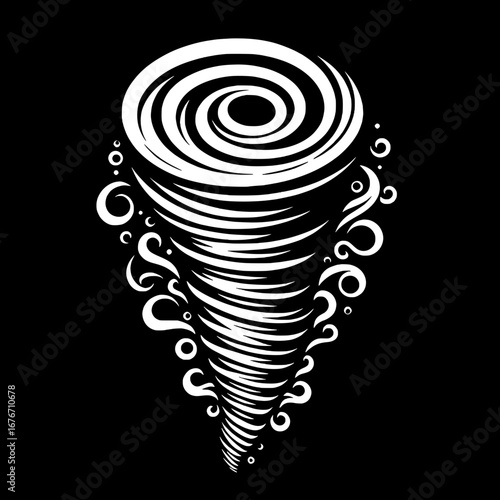Black and White Vector Silhouette T-Shirt Design of Tornado Swirl