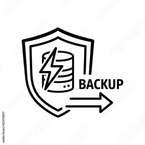 Data Protection Shield: A digital shield safeguards data, with a server and energy symbol, highlighting the critical role of data backup and security in modern technology.