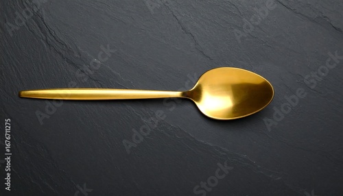 Gold spoon on dark stone