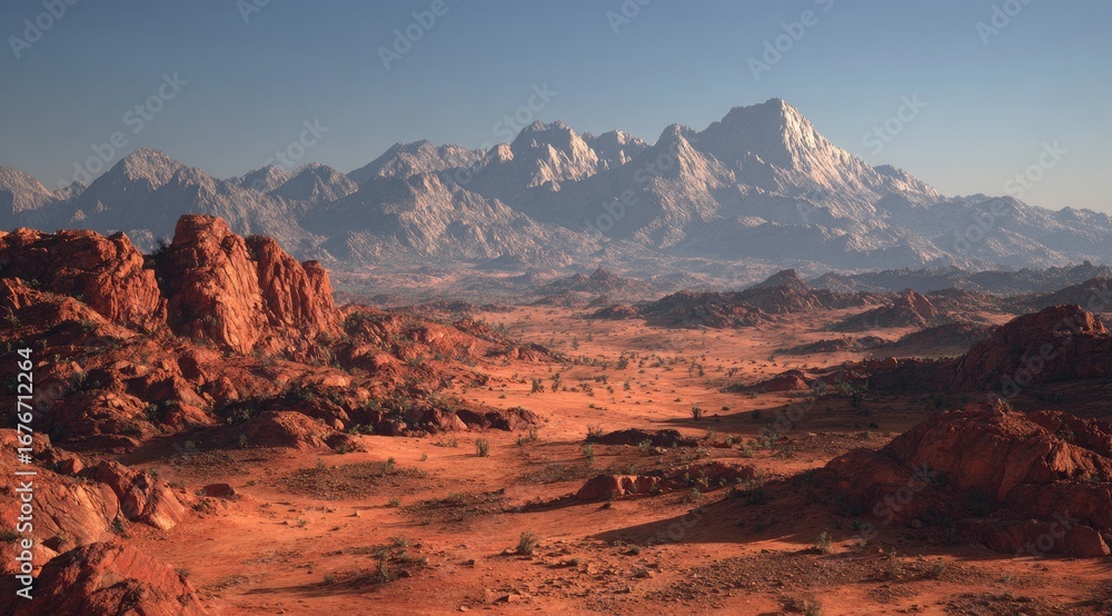 Fototapeta premium Desert landscape, mountains in the distance