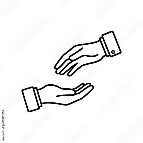 Collaboration and Support: Two hands, reaching and receiving, symbolizing giving and receiving, representing acts of assistance and collaboration.