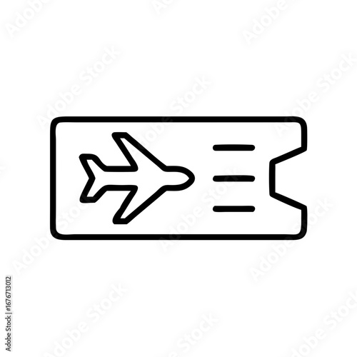 Airline ticket icon with airplane illustration on white background  