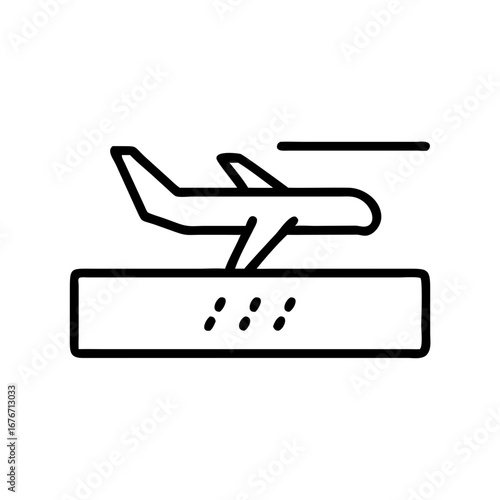 Airplane taking off from runway icon in minimalist style  