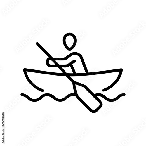 Person kayaking on water while using paddle in minimalist style  