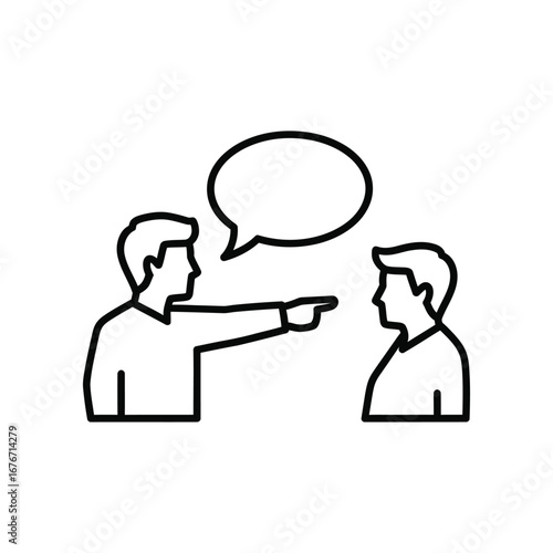 Communication Dynamics: An outline illustration captures a moment of active communication. One figure gestures while the other listens, an empty speech bubble hints at dialogue