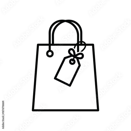 Shopping Bag Symbol: Clean, minimalist line drawing of a shopping bag, ideal for use in a variety of applications. Embodying the simplicity and essence of commerce.