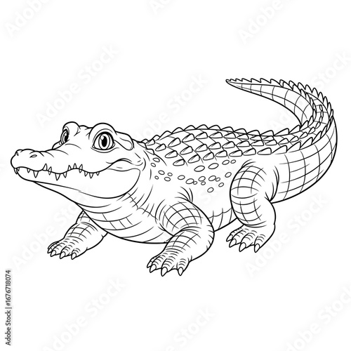 Mighty Anime Style African Nile Crocodile Coloring Page Outline Fun Educational Activity