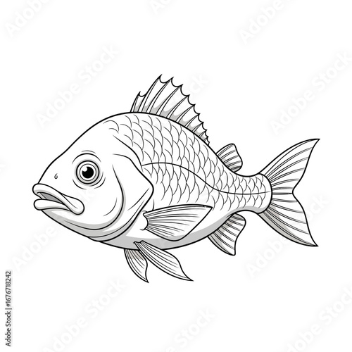Charming Anime Style African Nile Perch Coloring Page Kids Aquatic Animal Line Art